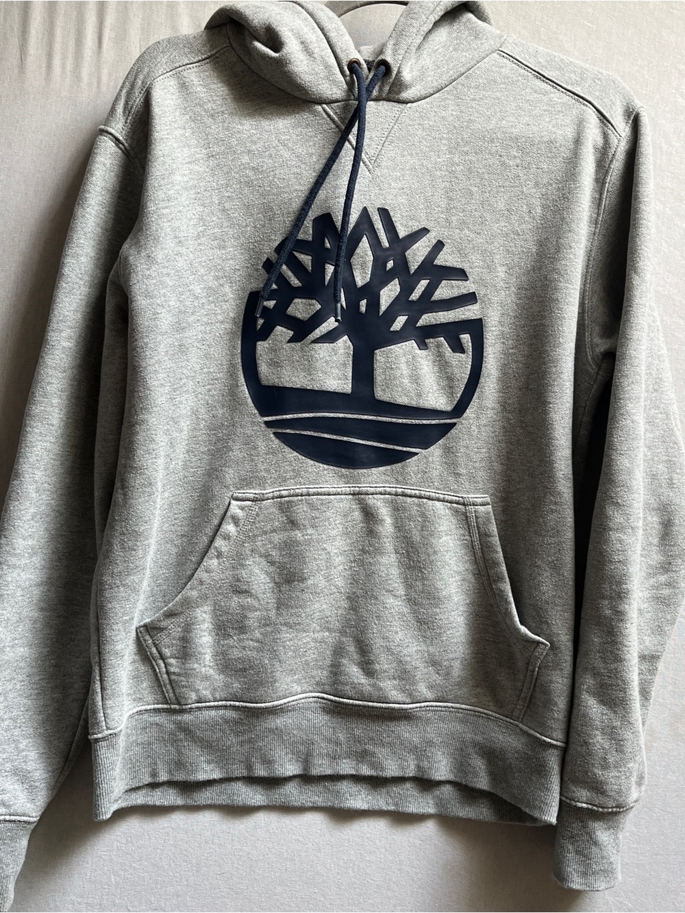 Timberland Gray Pullover Hoodie Navy Tree Logo Sz S